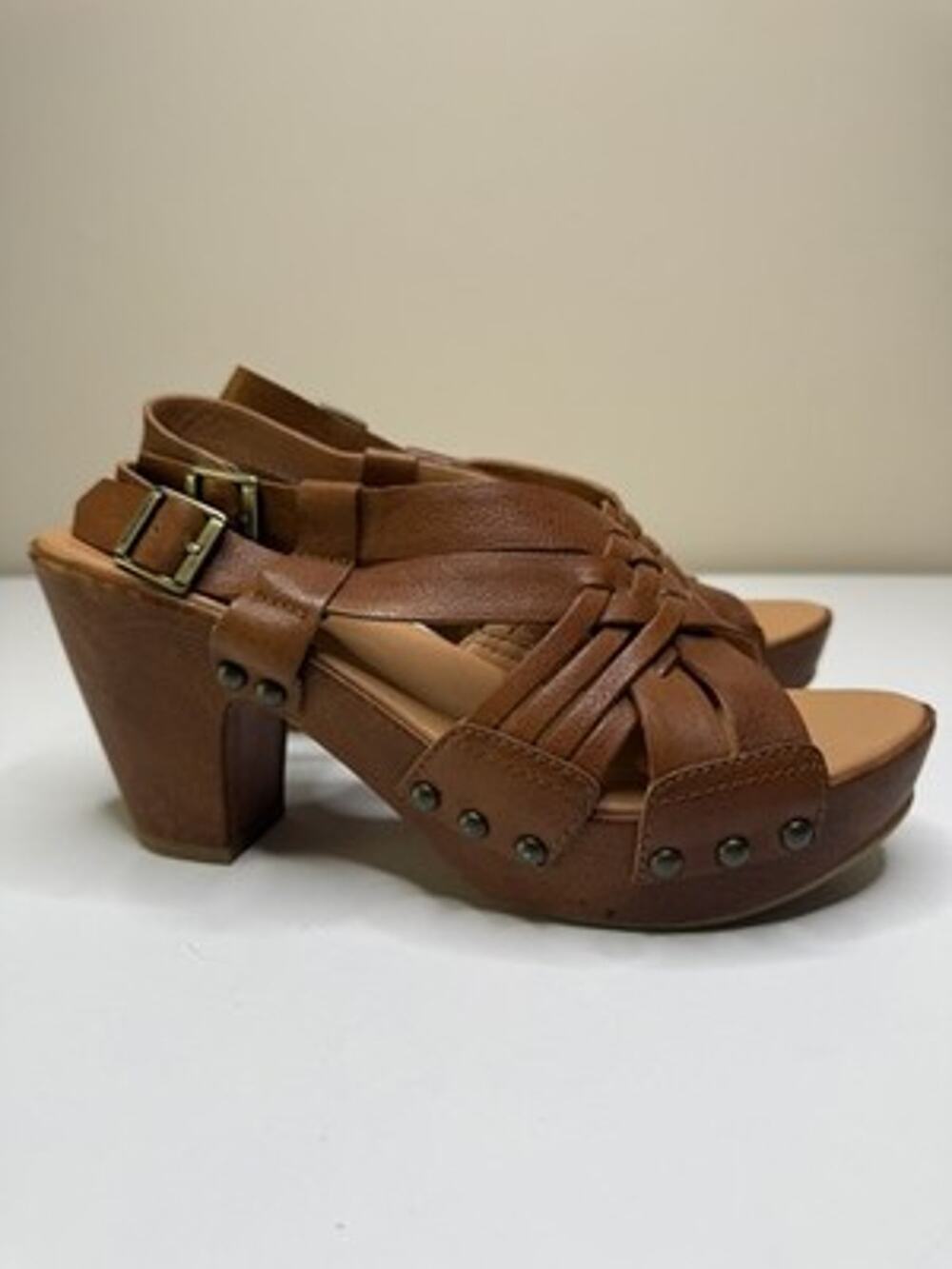 Kork-Ease Dawn Sandals Womens 9 Brown Leather Buckle Strappy Platform Clog